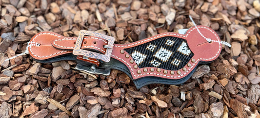 Ladies Black, White and Gold Beaded Spur Strap