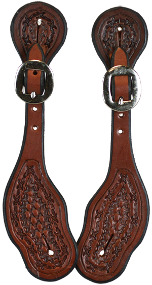 Oiled BASKETWEAVE BARBED WIRE SPUR STRAP (DARK OIL)
