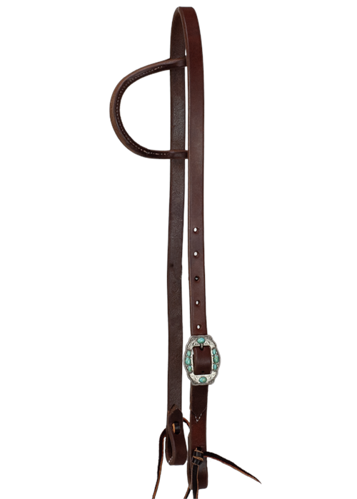 3/4" SLIP EAR BRIDLE - SMALL ANTIQUE SILVER & TURQUOISE BUCKLE