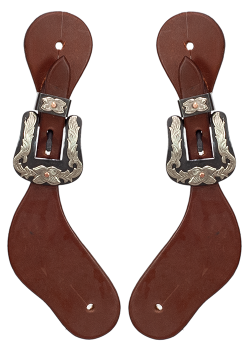 LADIES SLICK LEATHER SPUR STRAP - FLORAL BUCKLES