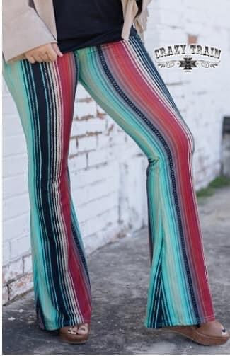 Crazy Train Striped Stretch Flare Pants