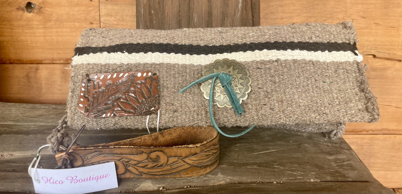 Hand Crafted Clutch with Leather and Concho Details