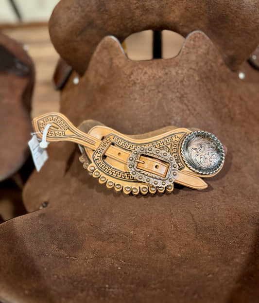 Men’s Spurs running W with tooled antiqued copper concho