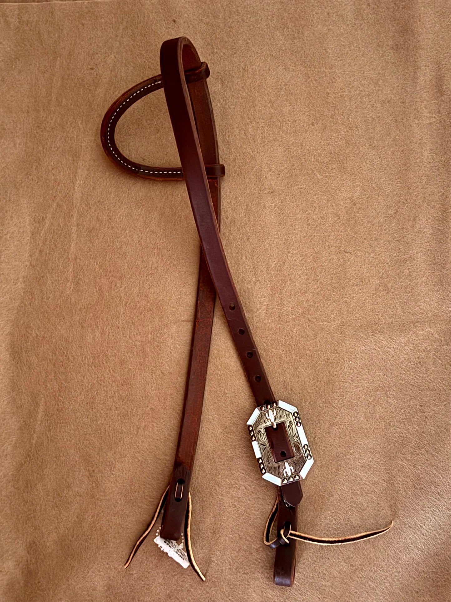 3/4” slip ear bridle with single turquoise cactus buckle