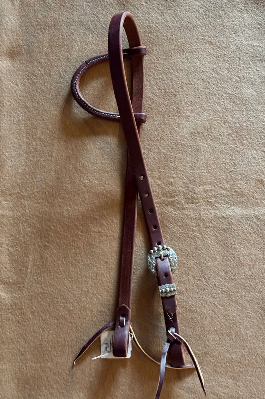 3/4” slip ear bridle with single scrolled antiqued silver dotted buckle