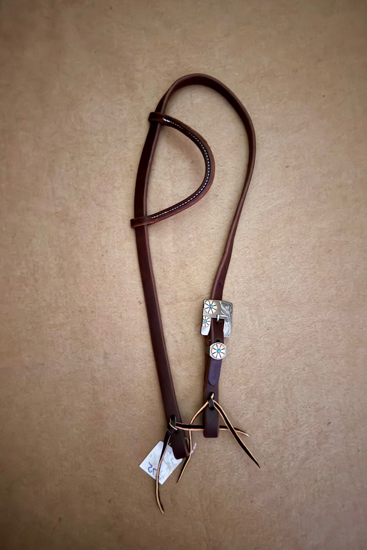 3/4” Slip Ear Bridle with Single Copper Flowers and Turquoise Buckle