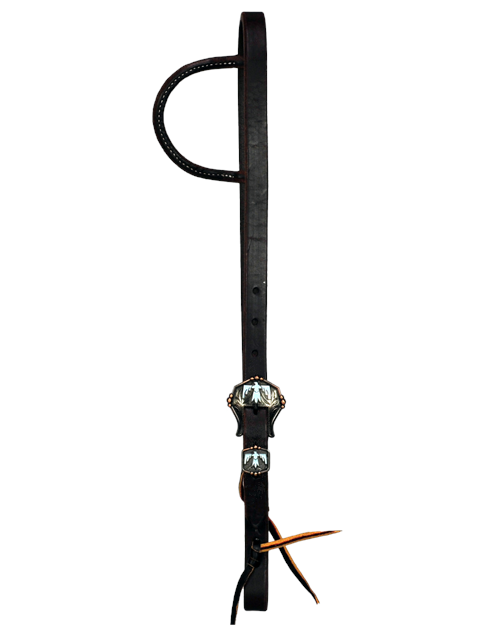 3/4" Slip Ear Headstall/bridle - Turquoise Thunderbird Buckle - Made in the USA!