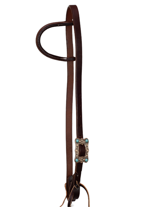 3/4" SLIP EAR HEADSTALL bridle- COPPER DAISY & TURQUOISE STONE
