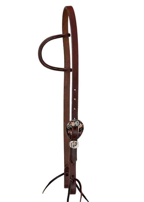 3/4" SLIP EAR HEADSTALL - COPPER FLORAL BUCKLE & KEEPER SET