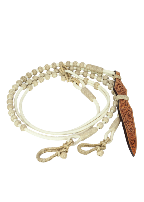 RAWHIDE KNOTS + WHITE CORD ROMAL REINS - 54"