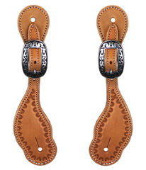 LADIES NATURAL LEATHER SPUR STRAPS - SHELL BORDER (JW BUCKLES)