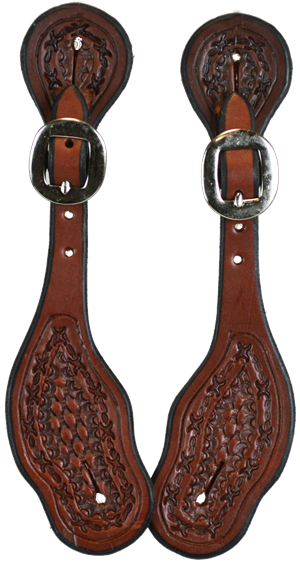 LADIES BASKETWEAVE BARBED WIRE SPUR STRAP (DARK OIL)