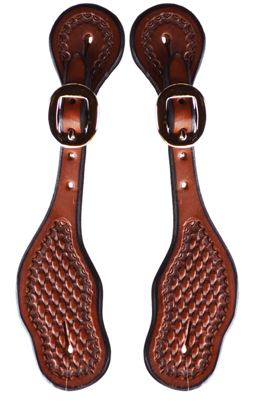 LADIES BASKETWEAVE SHELL BORDER SPUR STRAP (DARK OIL)