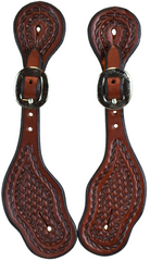 LADIES BASKETWEAVE ROPE BORDER SPUR STRAP (DARK OIL)