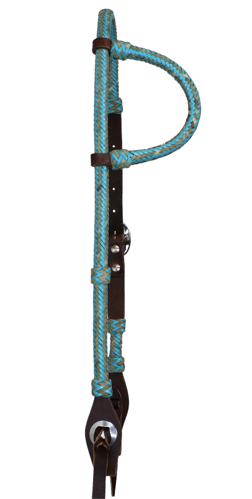 BRAIDED RAWHIDE SLIP EAR HEADSTALL - TURQUOISE bridle