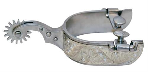 LADIES ENGRAVED SILVER ROCK GRINDER SPURS