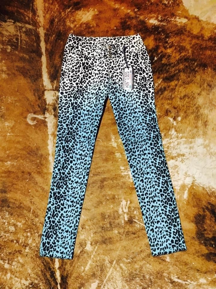 Blue Leopard Print Skinny Jeans