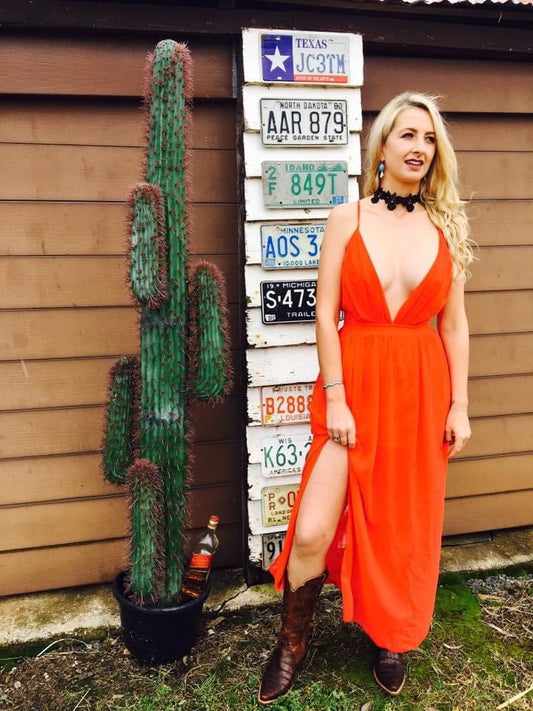 Red Spaghetti Strap Cross Over Back Dress