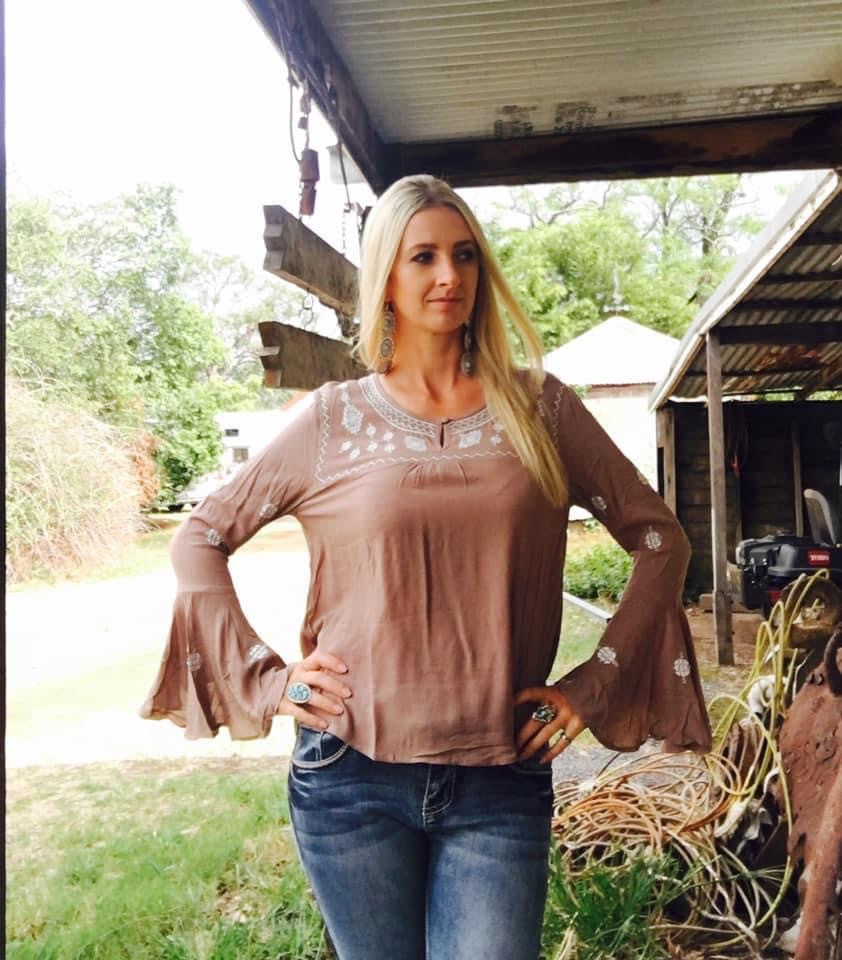 Latte Embroidered Top