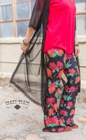 Crazy Train Floral Stretch Flare Pants