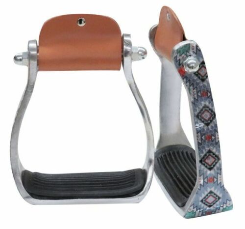 Aluminum Western Stirrups w/ Shimmering Navajo Print