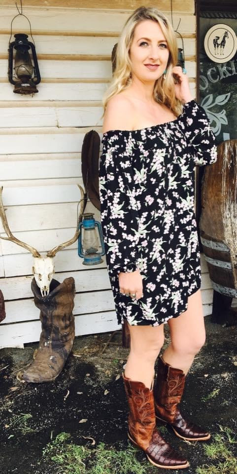 Off The Shoulder Black Floral Dress