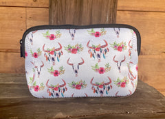 Longhorn Skill with Floral Beauty Case