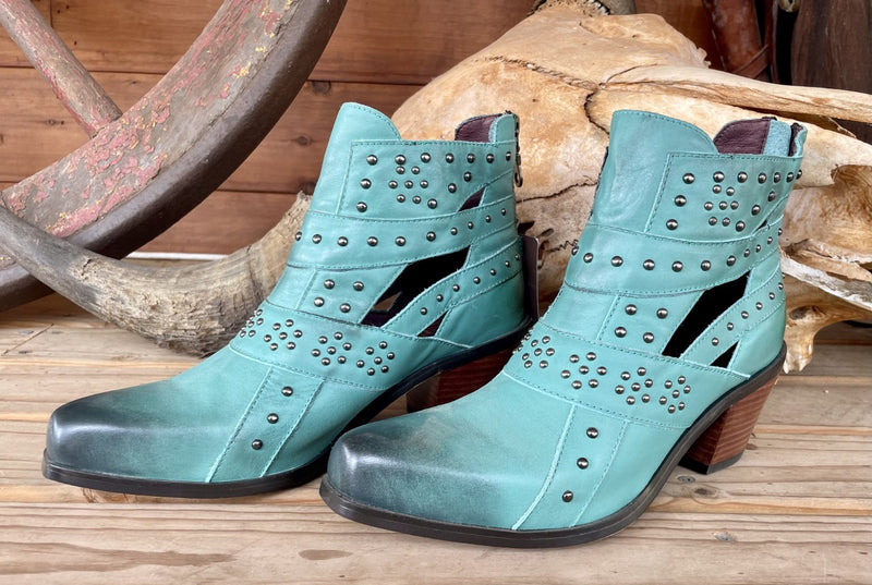 Turquoise Leather Booties