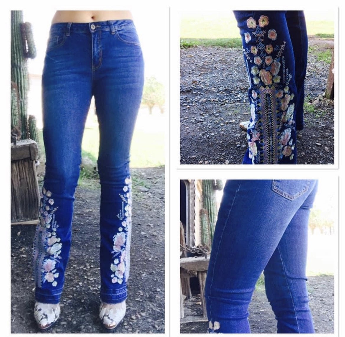 L&B Boot Cut Jeans With Pastel Embroidered Floral