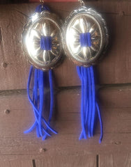 Blue Tassel Earrings with Concho