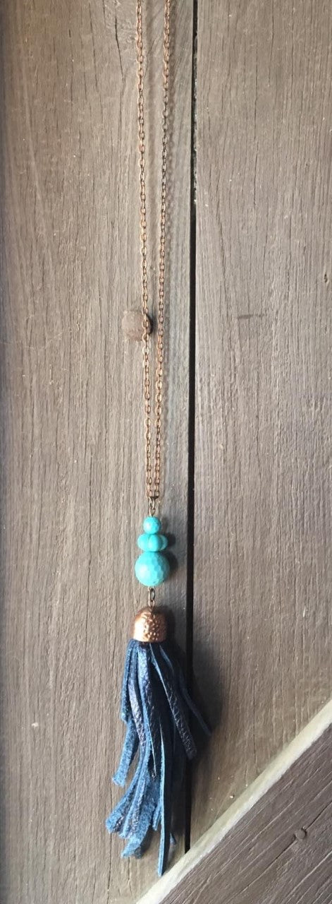 Copper Necklace with Blue Tassel
