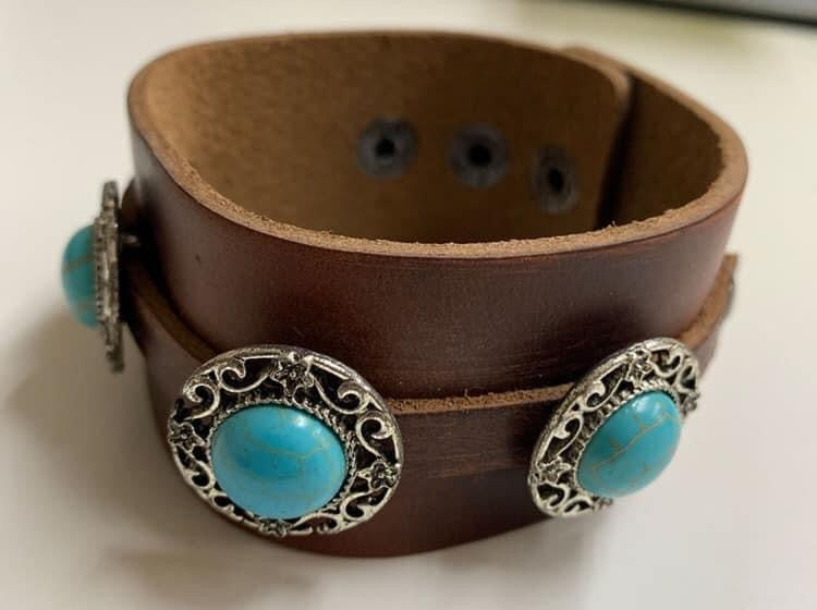 Brown Cuff with Faux Turquoise Stones