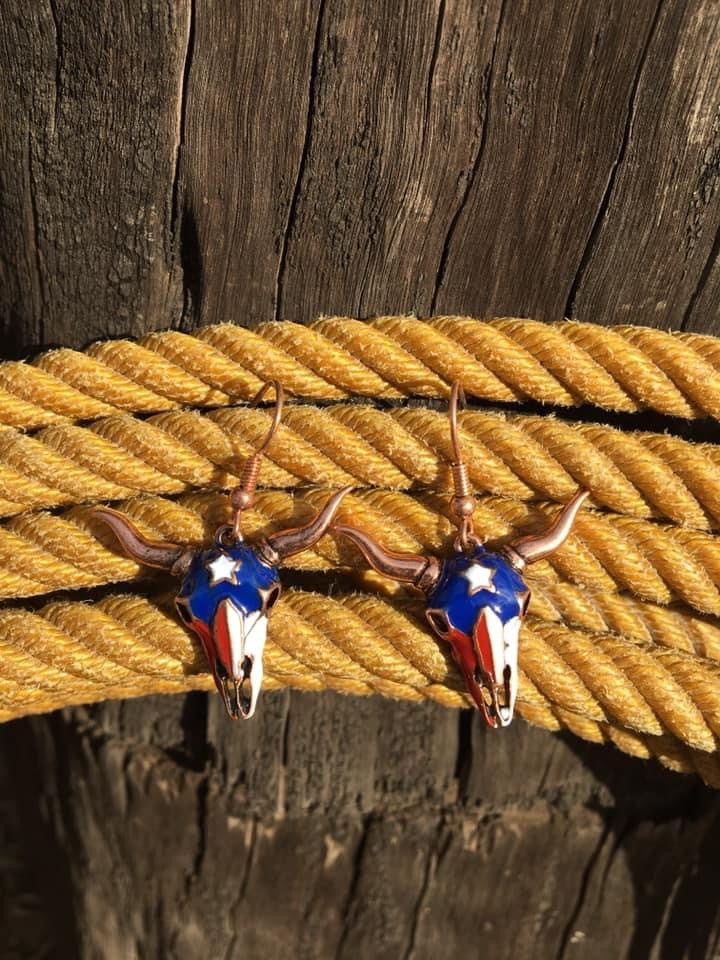 Copper Texan Bull Skull Earrings