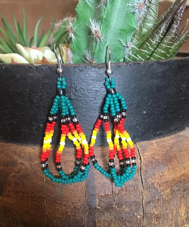 Native American Green Beaded Earrings
