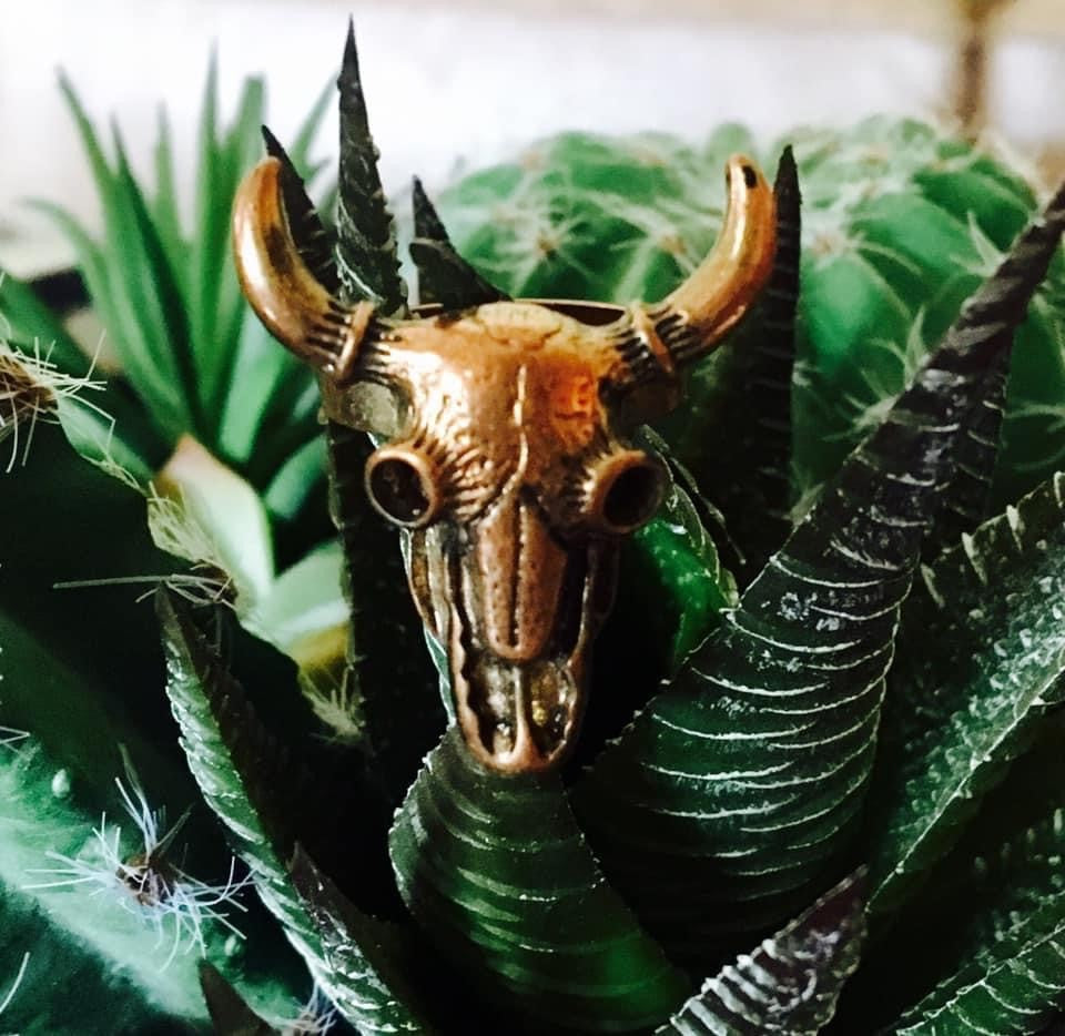 Copper Bull Skull Adjustable Ring