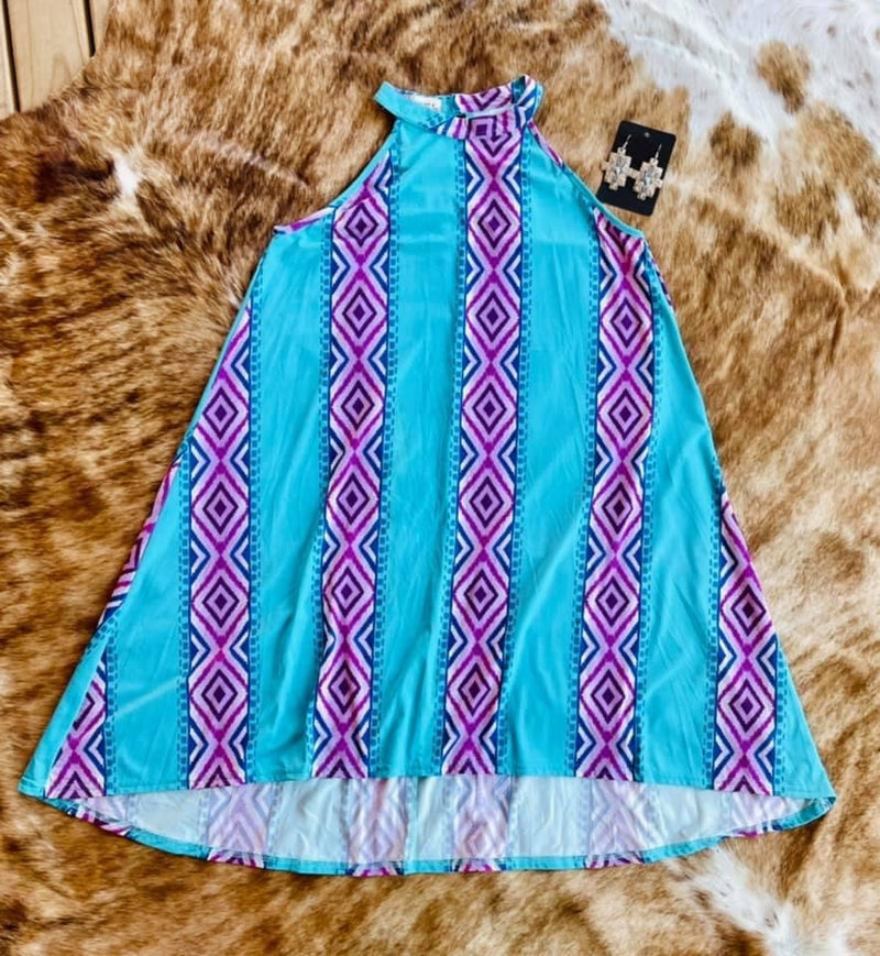 Turquoise Dress with Aztec Detailing