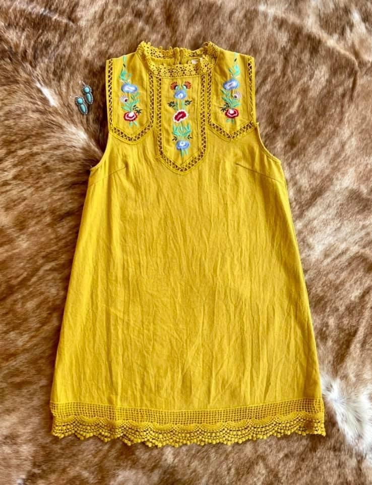 Mustard Dress with Embroidery Detailing